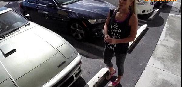  Slim blonde hoe tries to sell her car and fucked by pawnkeeper